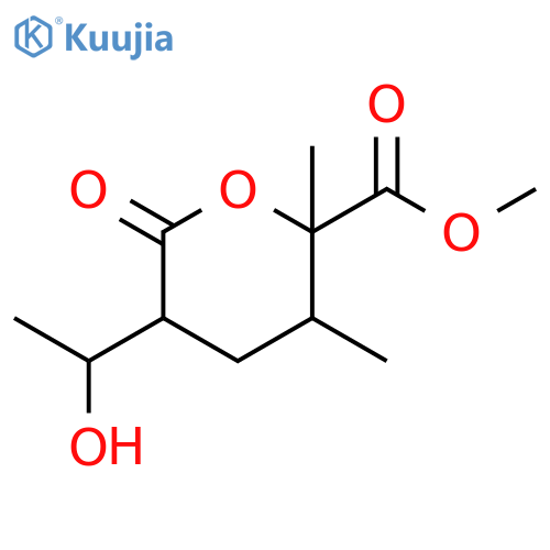 2H-Pyran-2-carboxylic acid, tetrahydro-5-(1-hydroxyethyl)-2,3-dimethyl-6-oxo-, methyl ester structure