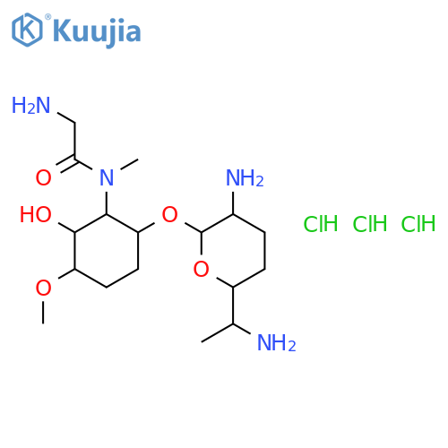 Acetamide,2-amino-N-[3-[(2,6-diamino-2,3,4,6,7-pentadeoxy-b-L-lyxo-heptopyranosyl)oxy]-2-hydroxy-6-methoxycyclohexyl]-N-methyl-,trihydrochloride, [1S-(1a,2a,3b,6b)]- (9CI) structure