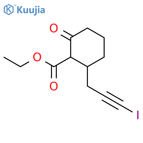 CYCLOHEXANECARBOXYLIC ACID, 2-(3-IODO-2-PROPYNYL)-6-OXO-, ETHYL ESTER structure