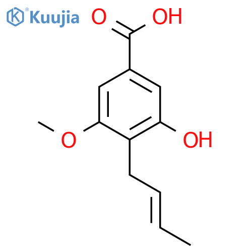 (E)-4-(But-2-en-1-yl)-3-hydroxy-5-methoxybenzoic acid structure