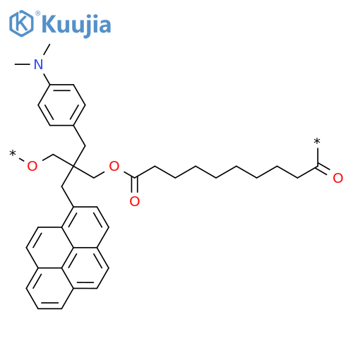 Poly[oxy[2-[[4-(dimethylamino)phenyl]methyl]-2-(1-pyrenylmethyl)-1,3-propanediyl]oxy(1,10-dioxo-1,10-decanediyl)] structure