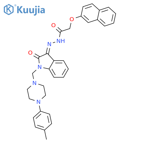 N'-[(3E)-1-{[4-(4-methylphenyl)piperazin-1-yl]methyl}-2-oxo-1,2-dihydro-3H-indol-3-ylidene]-2-(naphthalen-2-yloxy)acetohydrazide structure