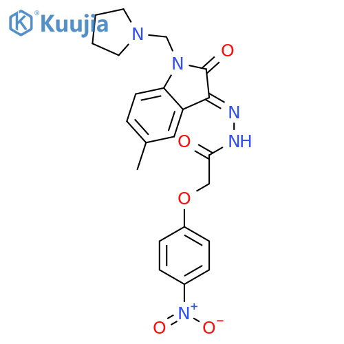 N'-[(3E)-5-methyl-2-oxo-1-(pyrrolidin-1-ylmethyl)-1,2-dihydro-3H-indol-3-ylidene]-2-(4-nitrophenoxy)acetohydrazide structure