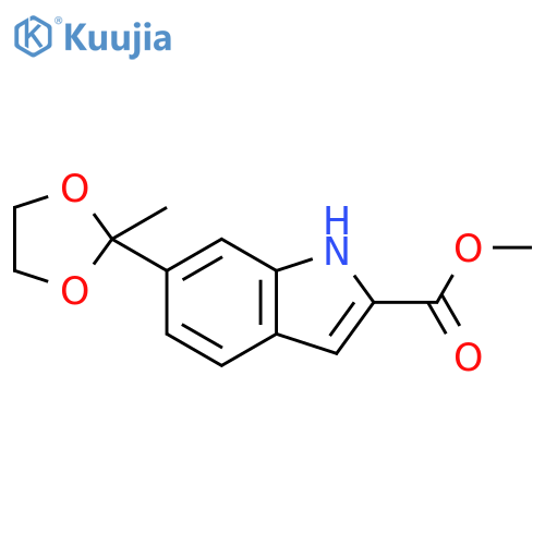 1H-Indole-2-carboxylic acid, 6-(2-methyl-1,3-dioxolan-2-yl)-, methyl ester structure