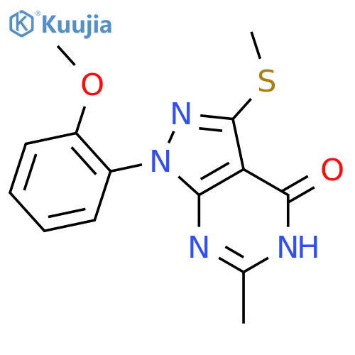 4H-Pyrazolo[3,4-d]pyrimidin-4-one,1,5-dihydro-1-(2-methoxyphenyl)-6-methyl-3-(methylthio)- structure