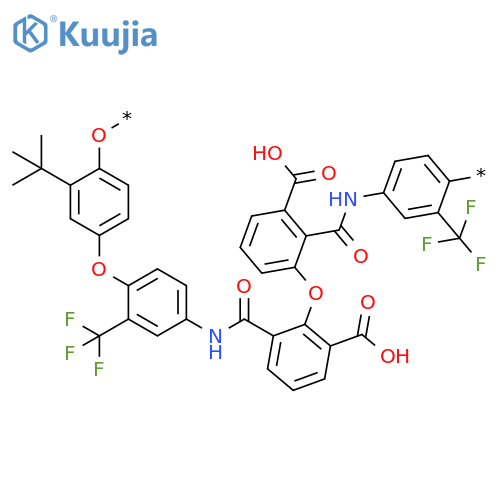 POLY[OXY[(1,1-DIMETHYLETHYL)-1,4-PHENYLENE]OXY[2-(TRIFLUOROMETHYL)-1,4-PHENYLENE]IMINOCARBONYL(CARBOXYPHENYLENE)OXY(CARBOXYPHENYLENE)CARBONYLIMINO[3-(TRIFLUOROMETHYL)-1,4-PHENYLENE]] structure