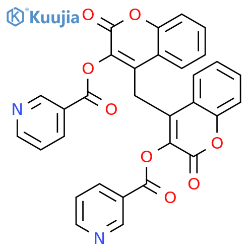 methanediylbis(2-oxo-2H-chromene-4,3-diyl) dipyridine-3-carboxylate structure