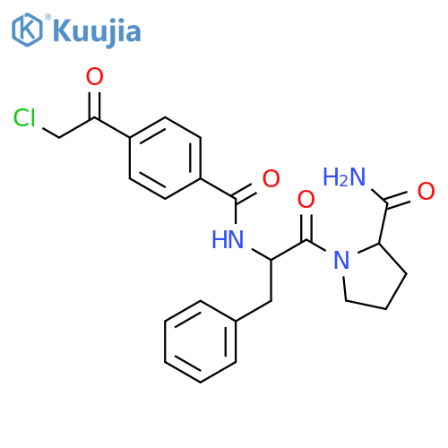 N-[4-(chloroacetyl)benzoyl]-L-phenylalanyl-L-prolinamide structure