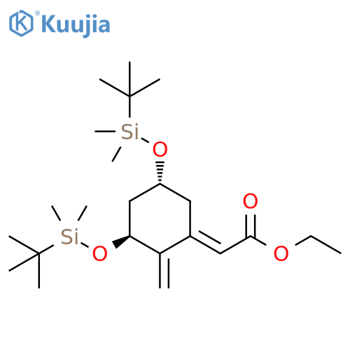Acetic acid, 2-[(3S,5R)-3,5-bis[[(1,1-dimethylethyl)dimethylsilyl]oxy]-2-methylenecyclohexylidene]-, ethyl ester, (2E)- structure
