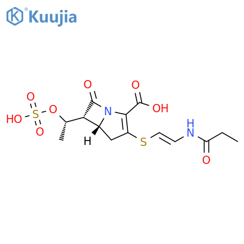 1-Azabicyclo[3.2.0]hept-2-ene-2-carboxylic acid, 7-oxo-3-[[(1E)-2-[(1-oxopropyl)amino]ethenyl]thio]-6-[(1S)-1-(sulfooxy)ethyl]-, (5R,6R)- structure