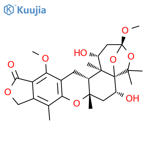 [1R,(-)]-1,2,3,6,7,7a,10,14,14aβ,14b-Decahydro-1α,6α-dihydroxy-3,13-dimethoxy-5,5,7aβ,9,14bα-pentamethyl-12H-3β,5aβ-epoxy-5H-furo[3,4-i]oxepino[4,3-a]xanthene-12-one structure