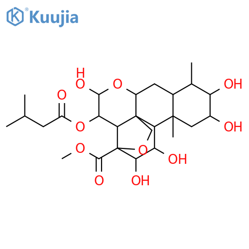 methyl (4xi,11beta,12alpha,13beta,15beta)-2,3,11,12,16-pentahydroxy-15-[(3-methylbutanoyl)oxy]-13,20-epoxypicrasan-21-oate structure