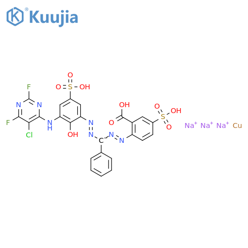 trisodium [2-[[&#x3B1;-[[3-[(5-chloro-2,6-difluoro-4-pyrimidinyl)amino]-2-hydroxy-5-sulphophenyl]azo]benzyl]azo]-5-sulphobenzoato(5-)]cuprate(3-) structure