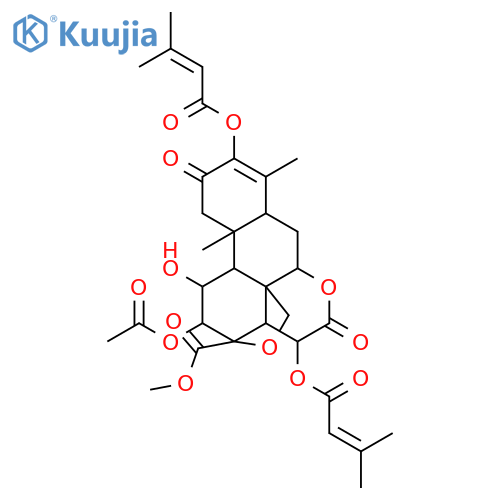 methyl (11beta,12alpha,13beta,15beta)-12-(acetyloxy)-11-hydroxy-3,15-bis[(3-methylbut-2-enoyl)oxy]-2,16-dioxo-13,20-epoxypicras-3-en-21-oate structure