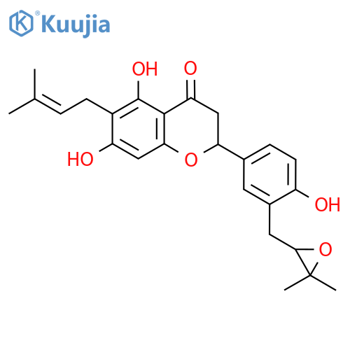 2-[3-[(3,3-Dimethyloxiran-2-yl)methyl]-4-hydroxyphenyl]-5,7-dihydroxy-6-(3-methylbut-2-enyl)-2,3-dihydrochromen-4-one structure