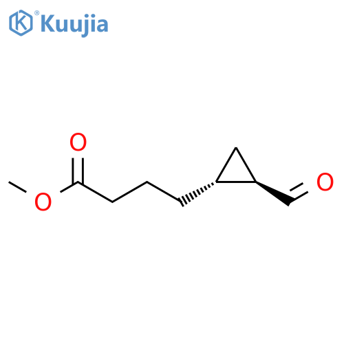 Cyclopropanebutanoic acid, 2-formyl-, methyl ester, trans- structure