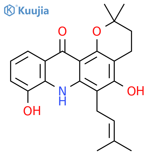 12H-Pyrano[2,3-a]acridin-12-one, 2,3,4,7-tetrahydro-5,8-dihydroxy-2,2-dimethyl-6-(3-methyl-2-buten-1-yl)- structure