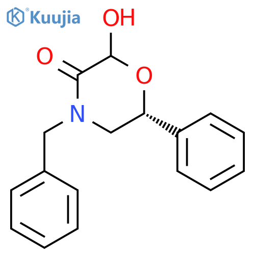 3-MORPHOLINONE, 2-HYDROXY-6-PHENYL-4-(PHENYLMETHYL)-, (6R)- structure