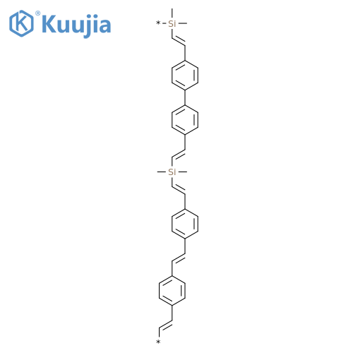 Poly[(dimethylsilylene)-1,2-ethenediyl[1,1'-biphenyl]-4,4'-diyl-1,2-ethenediyl(dimethylsilylene)-1,2-ethenediyl-1,4-phenylene-1,2-ethenediyl-1,4-phenylene-1,2-ethenediyl] structure