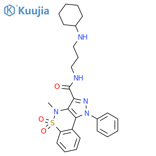 N-[3-(cyclohexylamino)propyl]-4-methyl-1-phenyl-1,4-dihydropyrazolo[4,3-c][1,2]benzothiazine-3-carboxamide 5,5-dioxide structure