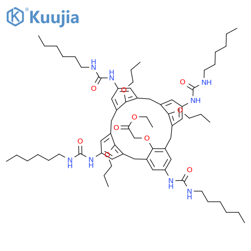 Acetic acid, 2-[[5,11,17,23-tetrakis[[(hexylamino)carbonyl]amino]-26,27,28-tripropoxypentacyclo[19.3.1.13,7.19,13.115,19]octacosa-1(25),3,5,7(28),9,11,13(27),15,17,19(26),21,23-dodecaen-25-yl]oxy]-, ethyl ester structure
