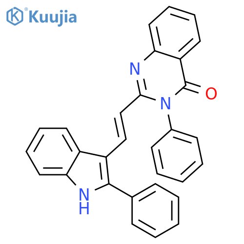 3-phenyl-2-[(E)-2-(2-phenyl-1H-indol-3-yl)ethenyl]quinazolin-4(3H)-one structure