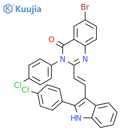 6-bromo-3-(4-chlorophenyl)-2-{(E)-2-[2-(4-chlorophenyl)-1H-indol-3-yl]ethenyl}quinazolin-4(3H)-one structure