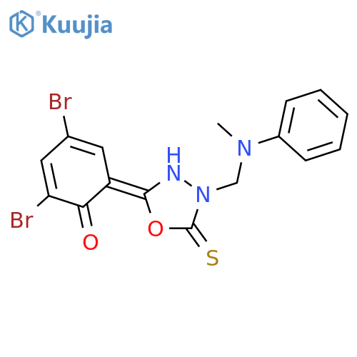 1,3,4-Oxadiazole-2(3H)-thione,5-(3,5-dibromo-2-hydroxyphenyl)-3-[(methylphenylamino)methyl]- structure