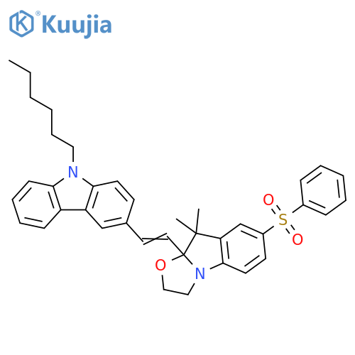 Oxazolo[3,2-a]indole, 9a-[2-(9-hexyl-9H-carbazol-3-yl)ethenyl]-2,3,9,9a-tetrahydro-9,9-dimethyl-7-(phenylsulfonyl)- structure