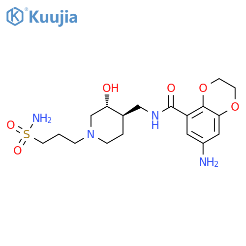 1,4-Benzodioxin-5-carboxamide, 7-amino-N-[[(3R,4R)-1-[3-(aminosulfonyl)propyl]-3-hydroxy-4-piperidinyl]methyl]-2,3-dihydro-, rel- structure