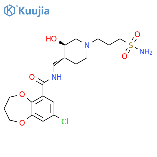 2H-1,5-Benzodioxepin-6-carboxamide, N-[[(3R,4R)-1-[3-(aminosulfonyl)propyl]-3-hydroxy-4-piperidinyl]methyl]-8-chloro-3,4-dihydro-, rel- structure