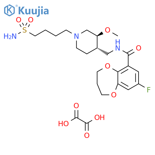 2H-1,5-Benzodioxepin-6-carboxamide, N-[[(3R,4R)-1-[4-(aminosulfonyl)butyl]-3-methoxy-4-piperidinyl]methyl]-8-fluoro-3,4-dihydro-, ethanedioate (1:1), rel- structure