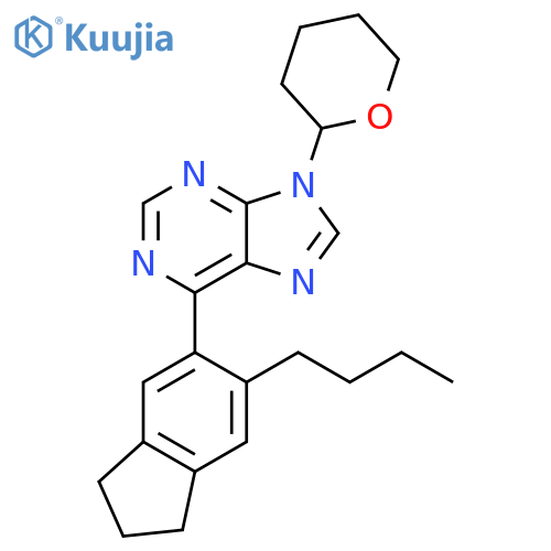 9H-Purine, 6-(6-butyl-2,3-dihydro-1H-inden-5-yl)-9-(tetrahydro-2H-pyran-2-yl)- structure