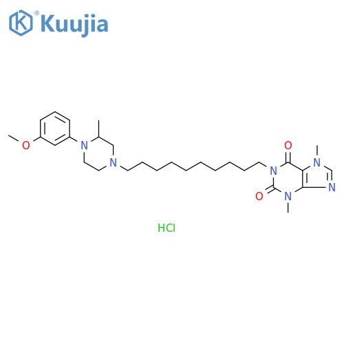 1H-Purine-2,6-dione, 3,7-dihydro-1-[10-[4-(3-methoxyphenyl)-3-methyl-1-piperazinyl]decyl]-3,7-dimethyl-, hydrochloride (1:2) structure