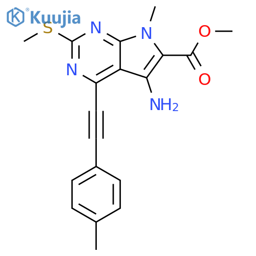 7H-Pyrrolo[2,3-d]pyrimidine-6-carboxylic acid,5-amino-7-methyl-4-[(4-methylphenyl)ethynyl]-2-(methylthio)-, methylester structure