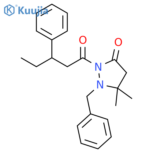 3-Pyrazolidinone, 5,5-dimethyl-2-(1-oxo-3-phenylpentyl)-1-(phenylmethyl)- structure