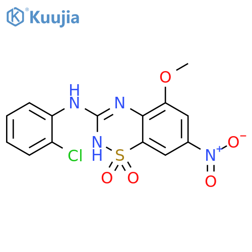 2H-1,2,4-Benzothiadiazin-3-amine,N-(2-chlorophenyl)-5-methoxy-7-nitro-, 1,1-dioxide structure