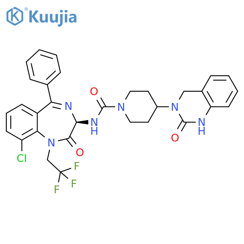 1-Piperidinecarboxamide,N-[(3R)-9-chloro-2,3-dihydro-2-oxo-5-phenyl-1-(2,2,2-trifluoroethyl)-1H-1,4-benzodiazepin-3-yl]-4-(1,4-dihydro-2-oxo-3(2H)-quinazolinyl)- structure