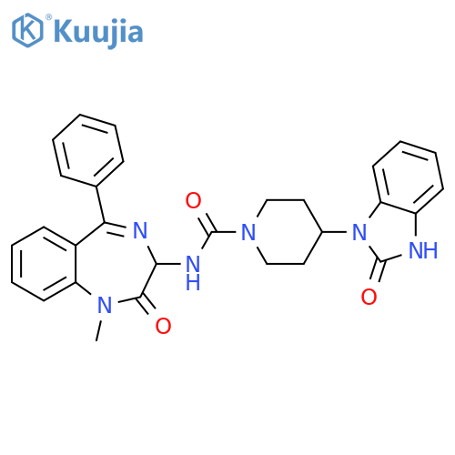 1-Piperidinecarboxamide, N-(2,3-dihydro-1-methyl-2-oxo-5-phenyl-1H-1,4-benzodiazepin-3-yl)-4-(2,3-dihydro-2-oxo-1H-benzimidazol-1-yl)- structure