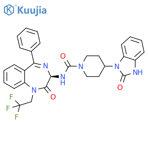 1-Piperidinecarboxamide,4-(2,3-dihydro-2-oxo-1H-benzimidazol-1-yl)-N-[(3R)-2,3-dihydro-2-oxo-5-phenyl-1-(2,2,2-trifluoroethyl)-1H-1,4-benzodiazepin-3-yl]- structure