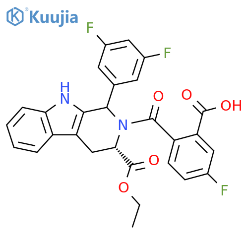 1H-Pyrido[3,4-b]indole-3-carboxylic acid, 2-(2-carboxy-4-fluorobenzoyl)-1-(3,5-difluorophenyl)-2,3,4,9-tetrahydro-, 3-ethyl ester, (3S)- structure