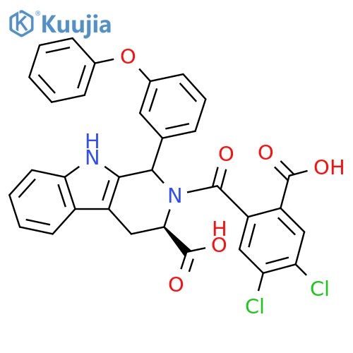 1H-Pyrido[3,4-b]indole-3-carboxylic acid, 2-(2-carboxy-4,5-dichlorobenzoyl)-2,3,4,9-tetrahydro-1-(3-phenoxyphenyl)-, (3R)- structure