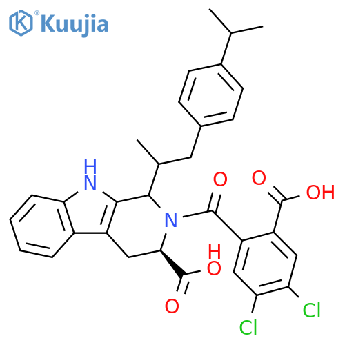 1H-Pyrido[3,4-b]indole-3-carboxylic acid,2-(2-carboxy-4,5-dichlorobenzoyl)-2,3,4,9-tetrahydro-1-[1-methyl-2-[4-(1-methylethyl)phenyl]ethyl]-, (3R)- structure