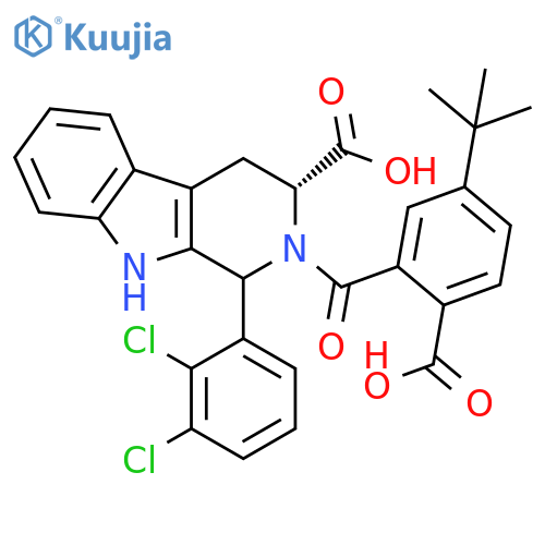 1H-Pyrido[3,4-b]indole-3-carboxylic acid, 2-[2-carboxy-5-(1,1-dimethylethyl)benzoyl]-1-(2,3-dichlorophenyl)-2,3,4,9-tetrahydro-, (3R)- structure