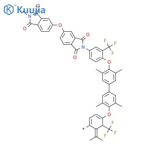 Poly[(1,3-dihydro-1,3-dioxo-2H-isoindole-2,5-diyl)oxy(1,3-dihydro-1,3-dioxo-2H-isoindole-5,2-diyl)[3-(trifluoromethyl)-1,4-phenylene]oxy(2,6-dimethyl-1,4-phenylene)(1-methylethylidene)(3,5-dimethyl-1,4-phenylene)oxy[2-(trifluoromethyl)-1,4-phenylene]] structure