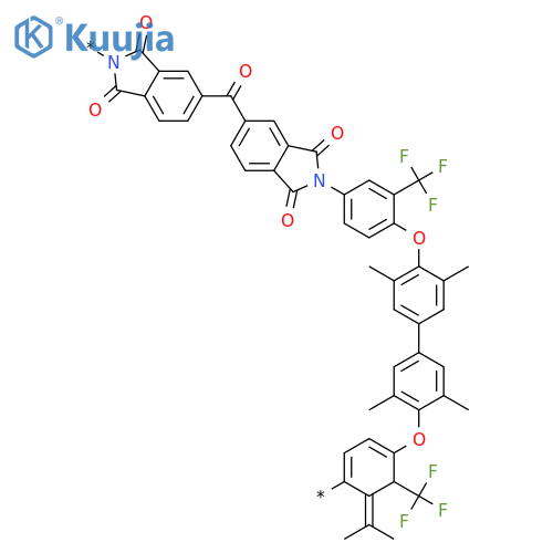 Poly[(1,3-dihydro-1,3-dioxo-2H-isoindole-2,5-diyl)carbonyl(1,3-dihydro-1,3-dioxo-2H-isoindole-5,2-diyl)[3-(trifluoromethyl)-1,4-phenylene]oxy(2,6-dimethyl-1,4-phenylene)(1-methylethylidene)(3,5-dimethyl-1,4-phenylene)oxy[2-(trifluoromethyl)-1,4-phenylene]] structure