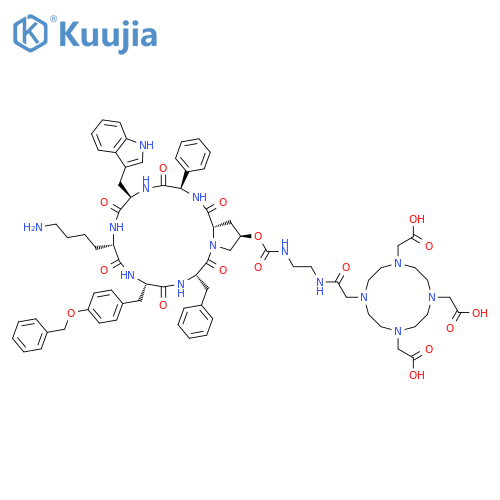 CYCLO[(2R)-2-PHENYLGLYCYL-D-TRYPTOPHYL-L-LYSYL-O-(PHENYLMETHYL)-L-TYROSYL-L-PHENYLALANYL-(4R)-4-[[[[2-[[[4,7,10-TRIS(CARBOXYMETHYL)-1,4,7,10-TETRAAZACYCLODODEC-1-YL]ACETYL]AMINO]ETHYL]AMINO]CARBONYL]OXY]-L-PROLYL] structure