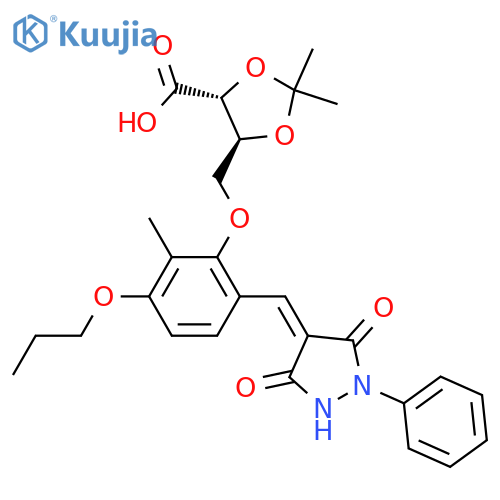 1,3-Dioxolane-4-carboxylic acid, 5-[[6-[(3,5-dioxo-1-phenyl-4-pyrazolidinylidene)methyl]-2-methyl-3-propoxyphenoxy]methyl]-2,2-dimethyl-, (4R,5S)- structure