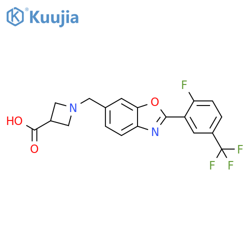 3-Azetidinecarboxylic acid, 1-[[2-[2-fluoro-5-(trifluoromethyl)phenyl]-6-benzoxazolyl]methyl]- structure