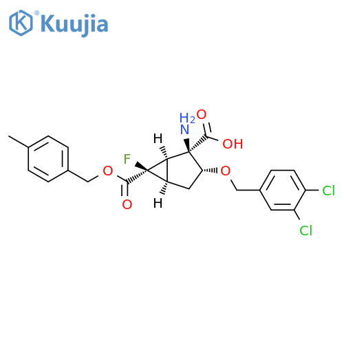 Bicyclo[3.1.0]hexane-2,6-dicarboxylic acid, 2-amino-3-[(3,4-dichlorophenyl)methoxy]-6-fluoro-, 6-[(4-methylphenyl)methyl] ester, (1R,2R,3R,5R,6R)- structure